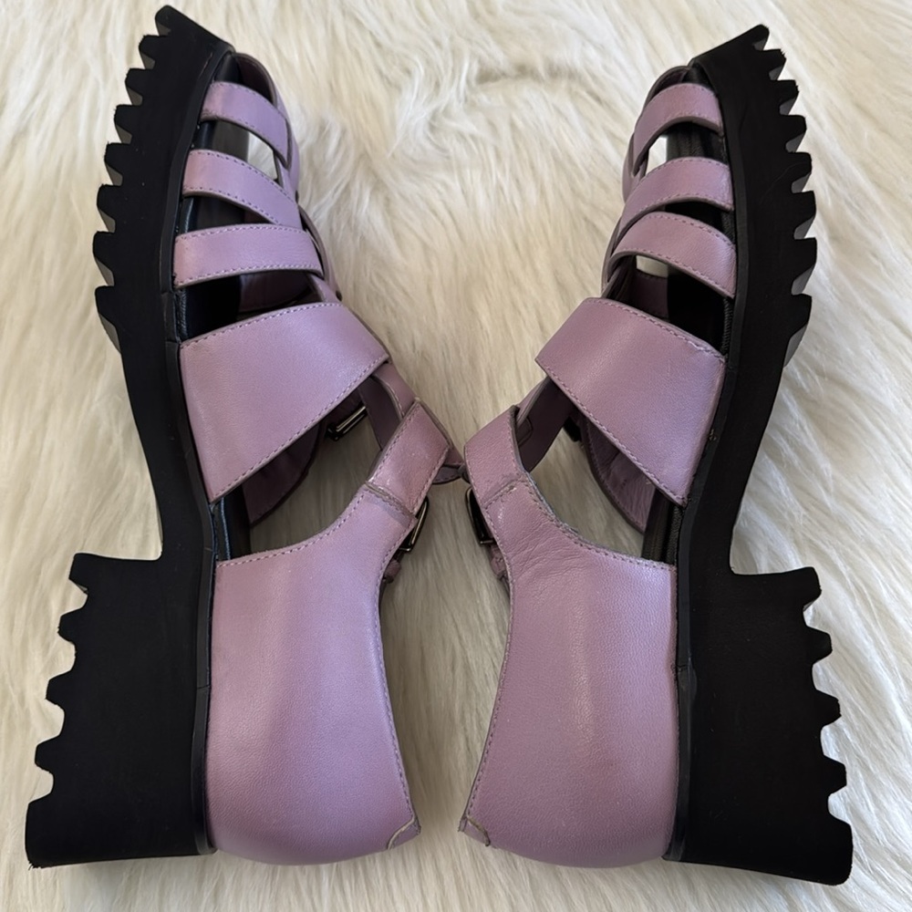 Free People Janis Fisherman Lilac Lavender Chunky Black Heel Sandals Size 8 - Picture 12 of 16